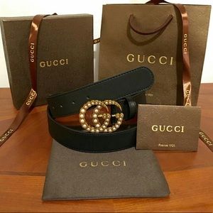 Authentic Pearl Gucci Black Belt